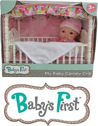 Miniatura 3 de Baby's First Cuna afroamericana con dosel con muñeca de cuerpo suave de 9 pulgadas y manta de bebé, segura para niños de 3 años en adelante