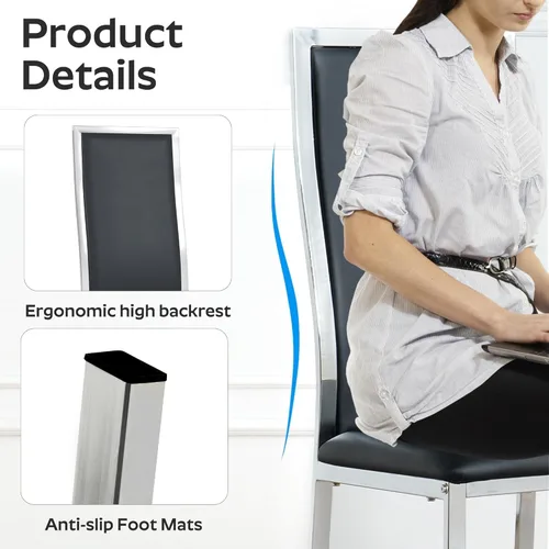 Miniatura 4 de Moderno juego de mesa de comedor rectangular de vidrio para 4, 63 pulgadas, mesa transparente de cocina de lujo con base negra y dorada, 4 sillas