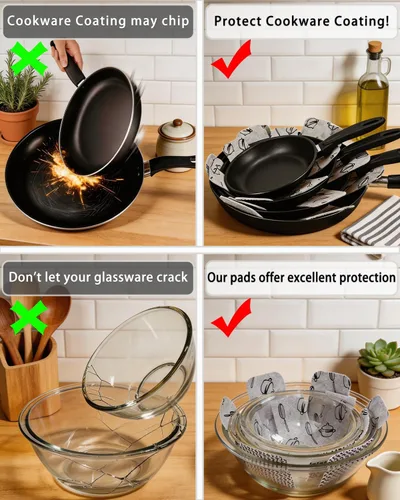 Miniatura 2 de Protectores para ollas y sartenes, juego de 12 y 3 tamaños diferentes, juego de protectores de utensilios de cocina, separadores de ollas