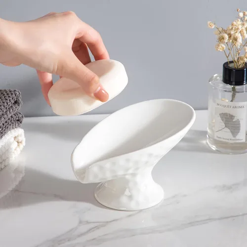 Miniatura 7 de Jabonera autodrenante, soporte para barra de jabón para ducha, jabonera de cerámica blanca para baño, cocina, ducha, mantiene el jabón seco, fácil