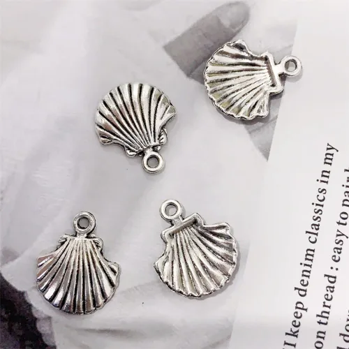 Miniatura 6 de 50 dijes de concha de plata antigua, festones para bricolaje, conchas marinas para hacer pulseras, collares, joyas