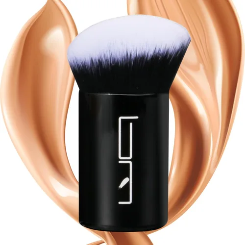Miniatura 8 de Brocha de maquillaje retráctil Kabuki para polvo, cepillo de viaje para base, rubor, bronceador, corrector, cepillo portátil con cubierta.. Azul
