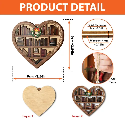 Miniatura 2 de V VIBEPY Impreso en toda la superficie, adornos para amantes de los libros, adorno de libro de Navidad de corazón de estantería de 3.2 x 3.5