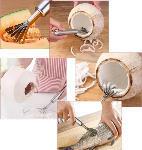 Miniatura 8 de Juego de 3 abridores de coco de acero inoxidable, kit de herramientas para abrir cocos frescos