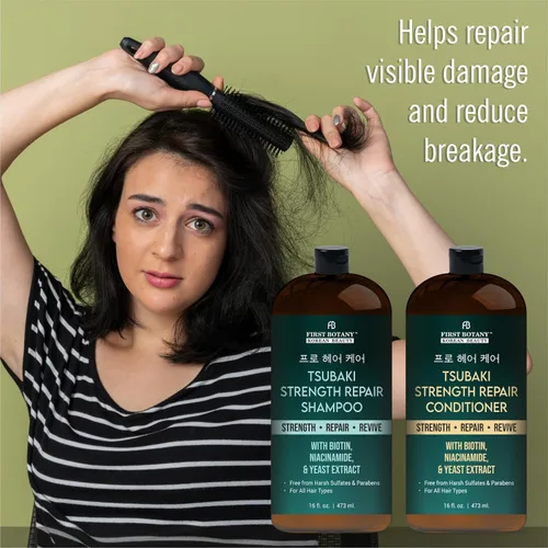Miniatura 3 de Tsubaki Strength Repair Shampoo & Conditioner Set - Con tsubaki, biotina, niacinamida y extracto de levadura - Revive el cabello dañado promueve