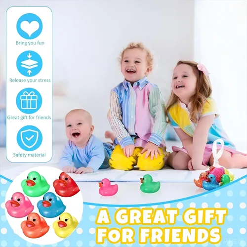 Miniatura 5 de Leitee 24 patos surtidos de patos de goma con purpurina para niños, mini patos con purpurina colorida de color neón, juguetes de baño para regalos