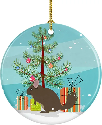 Miniatura 120 de Caroline's Treasures Adorno de cerámica de Navidad pintado o de codorniz chino, decoración colgante de árbol de Navidad verde azulado para el hogar