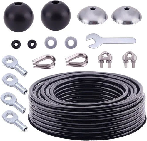 Kit de cable de repuesto para fitness, cuerda de alambre de acero recubierto de poliuretano de 32.8 pies de 0.197 in con 17 accesorios (ganchos,