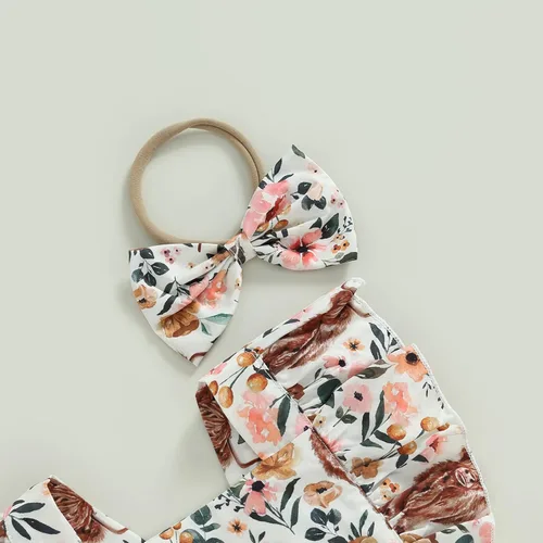 Miniatura 5 de Karuedoo Ropa de bebé del oeste con estampado de vaca, sin mangas, con volantes, traje de vaquera