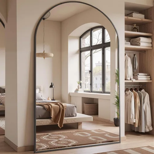 Miniatura 11 de Espejo de pie de 78 x 38 pulgadas, espejo grande arqueado con soporte, para dormitorio o tocador, espejo de cuerpo completo para colocar de pie