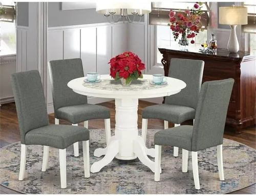 Miniatura 2 de East West Furniture SHDR5-LWH-07 - Juego de mesa y sillas de cocina de 5 piezas, incluye una mesa de comedor redonda con pedestal y 4 sillas