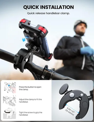 Miniatura 4 de Lamicall - Soporte de teléfono para motocicleta, soporte de teléfono para bicicleta - Abrazadera de manillar de instalación rápida para bicicleta
