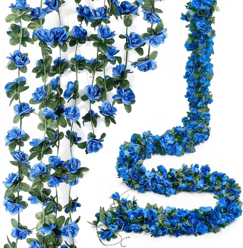 Miracliy 5 guirnaldas de flores azules artificiales de 41 pies, guirnalda floral de primavera falsa para telón de fondo de pared de flores, boda,