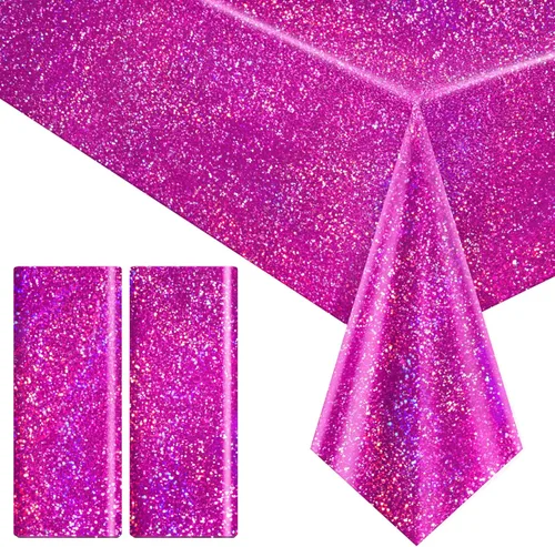 Miniatura 41 de 4 piezas de mantel de fiesta azul real holográfico de 40" x 108" con iridiscencia, mantel de plástico azul marino brillante para graduación, 4