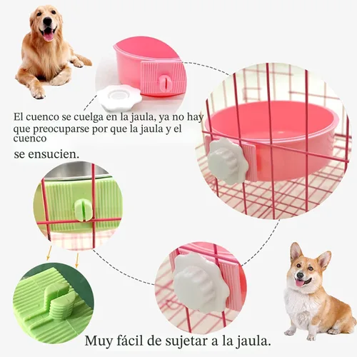 Miniatura 7 de kathson Jaula para perro, extraíble de acero inoxidable para colgar, jaula para mascotas, alimentador de alimentos y agua, taza para cachorros