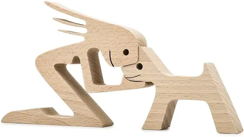 Miniatura 17 de ISHINE Wood Decor Wooden Statue Man and Dog Figurine Handmade Carved Creative Home Office Gift for Men Women Accents Decoration Natural ECO Friendly