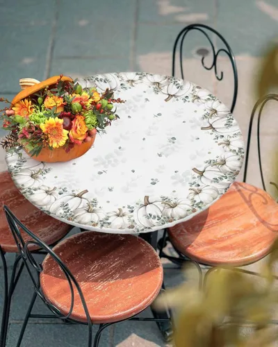 Miniatura 31 de Mantel redondo ajustado con diseño floral de mandala aguamarina, estilo étnico bohemio con borde elástico, impermeable, mantel circular de flores