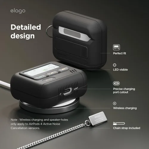 Miniatura 5 de elago Estuche Pager para AirPods 4, Funda Compatible con AirPods de 4ª Generación, Correa de Cadena Incluida, Resistente a Golpes, Protección Negro