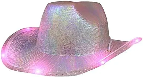 Luz para arriba el sombrero de vaquera del espacio metálico del brillo luminoso del brillo luminoso del color rosa