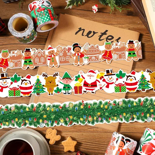 Miniatura 3 de Seajan 6 piezas de 197 pies de Navidad para tablón de anuncios de decoración de bordes, decoración de alce, Papá Noel, muñeco de nieve, pan