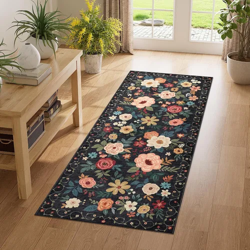 Miniatura 249 de DUKINO Alfombra de área de 6 x 9 pies, alfombra floral para sala de estar, ligera, antideslizante, lavable, alfombra de interior de pelo bajo