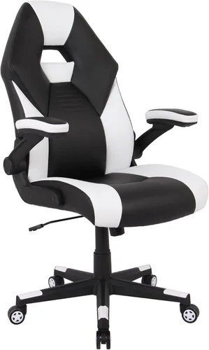Realspace RS Gaming™ RGX - Silla de oficina para juegos de piel sintética con respaldo alto, color negro/blanco, compatible con BIFMA