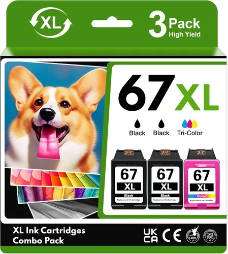 67XL - Cartucho de tinta de color negro (3 unidades, 2 negro/1 tricolor) de repuesto para HP 67 67XL cartucho de tinta para impresora Envy 6000e
