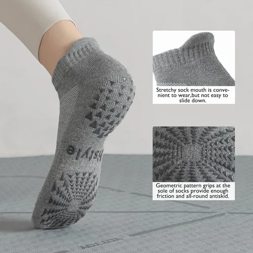 Miniatura 4 de Hstyle 6 pares de calcetines de yoga con agarres para mujeres y hombres, ideales para ballet, entrenamiento descalzo, calcetines antideslizantes