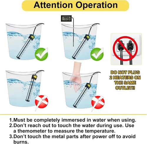 Miniatura 6 de Treela 2 Piezas Calentadores de Agua de Inmersión Portátiles Eléctricos Sumergibles para Piscina/Jacuzzi con 304 SS para Bañera, Cubo, Lavabo, 5
