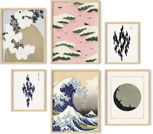 HAUS AND HUES Juego de 6 pinturas japonesas para pared, impresiones tradicionales, pósteres vintage de naturaleza, pinturas japonesas, decoración de
