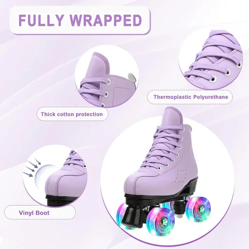 Miniatura 4 de YYW Patines clásicos de doble fila para mujeres y niñas, patines de ruedas de piel sintética de alta calidad, para interiores y exteriores