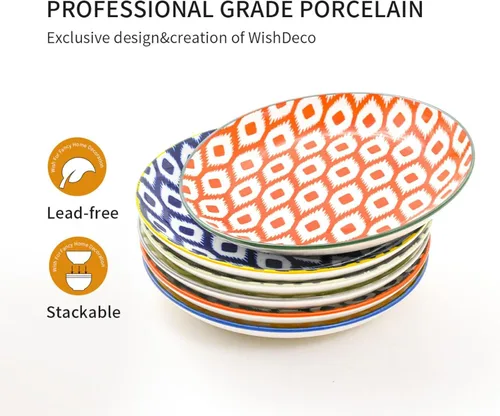 Miniatura 4 de WishDeco Juego de 6 platos de postre pequeños, platos de cerámica para aperitivos de 6 pulgadas, platos de ensalada coloridos, mini plato llano