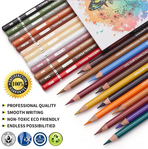 Miniatura 2 de PANDAFLY Juego profesional de lápices de carbón de colores para dibujo, lápices de colores tono de piel, lápices de tiza pastel para bosquejos, 24