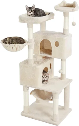 Miniatura 13 de Topeakmart Árbol para gatos de 64.5 pulgadas grande para condominio con postes rascadores, hamaca como centro de juegos para casa de gatitos