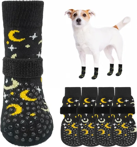 Miniatura 50 de SCENEREAL 6 piezas de calcetines antideslizantes para perros para prevenir lamido de patas para pavimento caliente/frío, calcetines de agarre