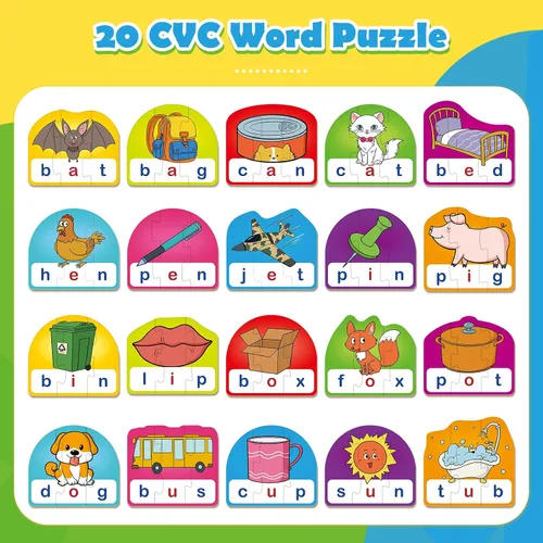 Miniatura 2 de Tarjetas de rompecabezas CVC para niños, juguetes de terapia del habla para niños pequeños, rompecabezas de palabras de 3 letras, juego de lectura