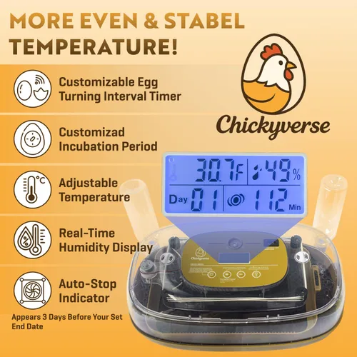 Miniatura 3 de Incubadora de huevos para incubación - Capacidad de 24-48 huevos - Girador de huevos automático y temporizador ajustable - Control de humedad
