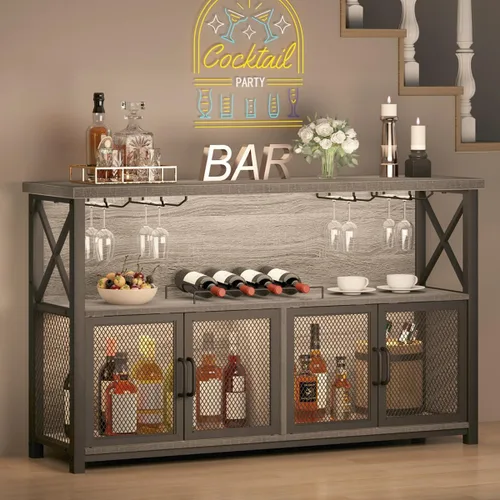 LVB Licor Home - Armario de bar industrial para café para licor y vasos, aparador moderno de granja con estante de almacenamiento para vino, cocina,