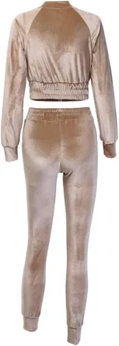 Miniatura 6 de Conjunto deportivo de 2 piezas para mujer con cierre de terciopelo, sudadera delgada y pantalones deportivos