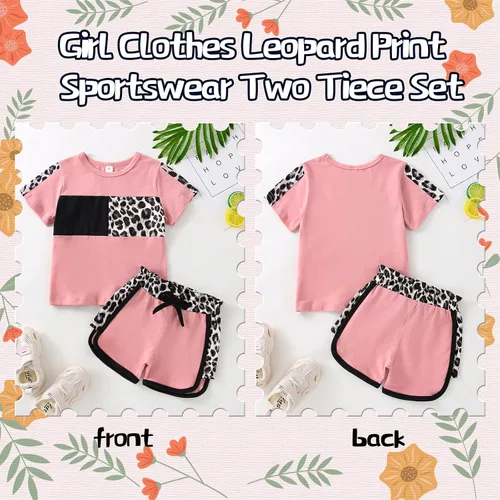 Miniatura 44 de Ropa de verano para niña, camiseta de manga corta para bebé, pantalones cortos, estampado de leopardo, camuflaje, de 18 meses a 6 años