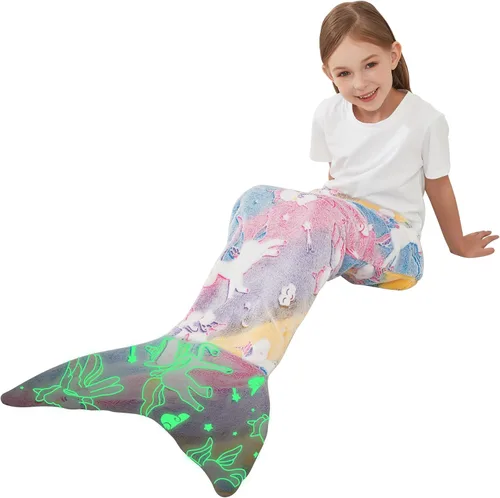 Miniatura 12 de Softan Manta de tiburón para niños, franela suave, juguetes para niños, manta de forro polar con cola de tiburón, azul oscuro, cálida y suave