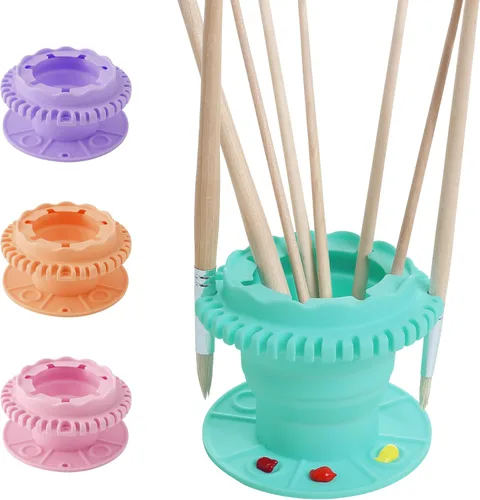 SESENSE Limpiador de pinceles de pintura – Limpiador de pinceles de silicona plegable con paleta y soporte de almacenamiento de 40 pinceles para
