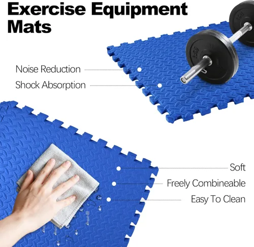 Miniatura 4 de Elevon Tapete de suelo de rompecabezas para gimnasio, 3/4 de pulgada de grosor, espuma EVA entrelazada, 24 azulejos, tapete de entrenamiento