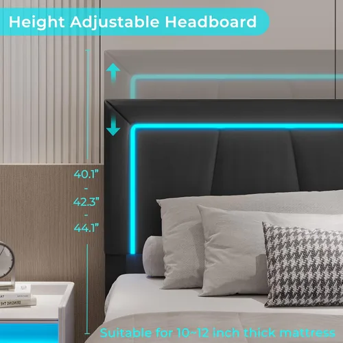 Miniatura 2 de Hasuit Marco de cama Full con 4 cajones de almacenamiento debajo, cama de plataforma tapizada tamaño Full con cabecera de cuero artificial, cama
