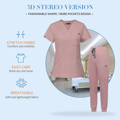 Miniatura 3 de niaahinn Conjunto de uniforme médico para mujer con cuello en V clásico y pantalones deportivos de yoga, uniforme médico de enfermería