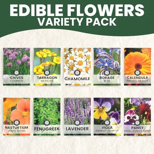 Miniatura 4 de Semillas de flores comestibles 10 paquetes individuales Temporada 2026 Sin OMG Caléndula, manzanilla, capuchina, viola y más. para plantar