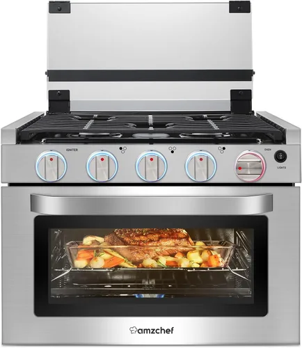 Estufa de gas AMZCHEF para RV de 17 pulgadas de altura, estufa de propano de 1,24 pies cúbicos con 3 quemadores para RV, apartamento, casa móvil, de