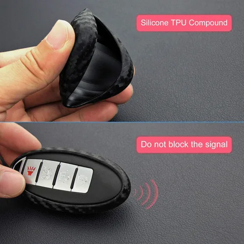 Miniatura 3 de Funda para Llavero de Silicona Suave con Textura de Fibra de Carbono para Nissan 370Z Altima Armada Frontier GT-R Leaf Maxima Murano Pathfinder