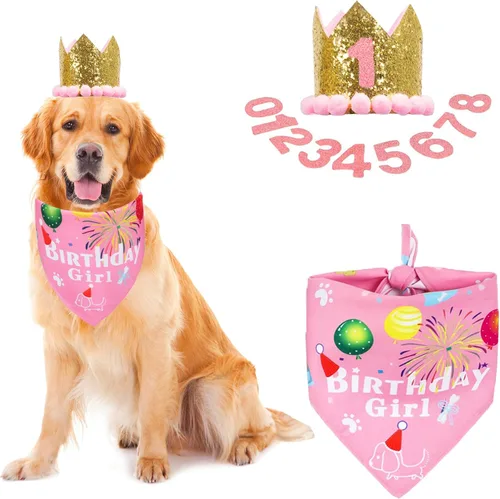 Miniatura 9 de ADOGGYGO Conjunto de gorro bandana para perro para suministros de fiesta de cumpleaños, bufanda de cumpleaños para mascotas para perros medianos
