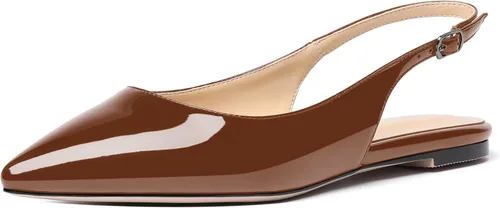 Women's Slingback Office Patent Pointed Toe Flats Sandals Casual Dress Shoes